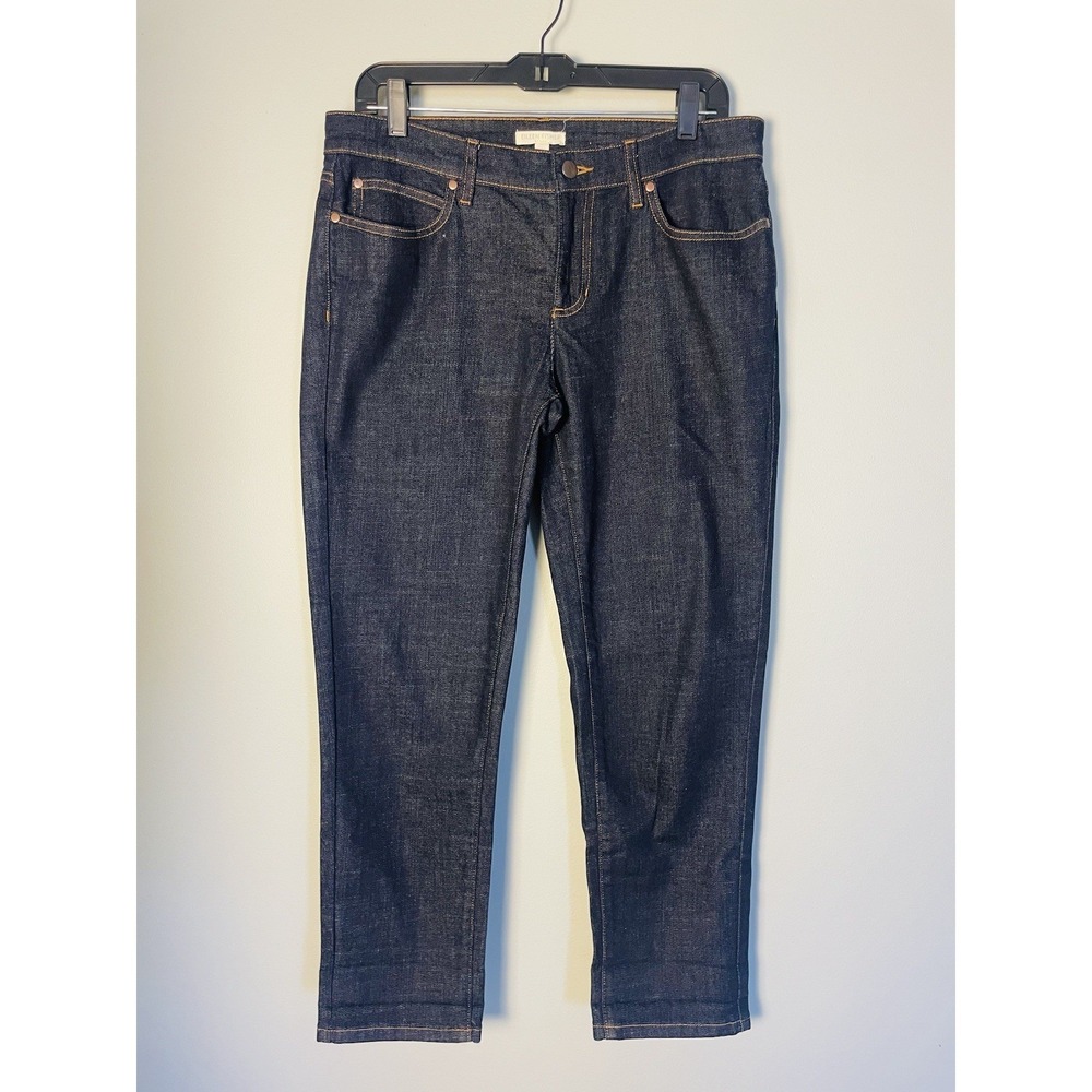 Eileen Fisher Organic Cotton Dark Denim Slim Fit‎ Straight Mid-Rise Jeans. 10P.